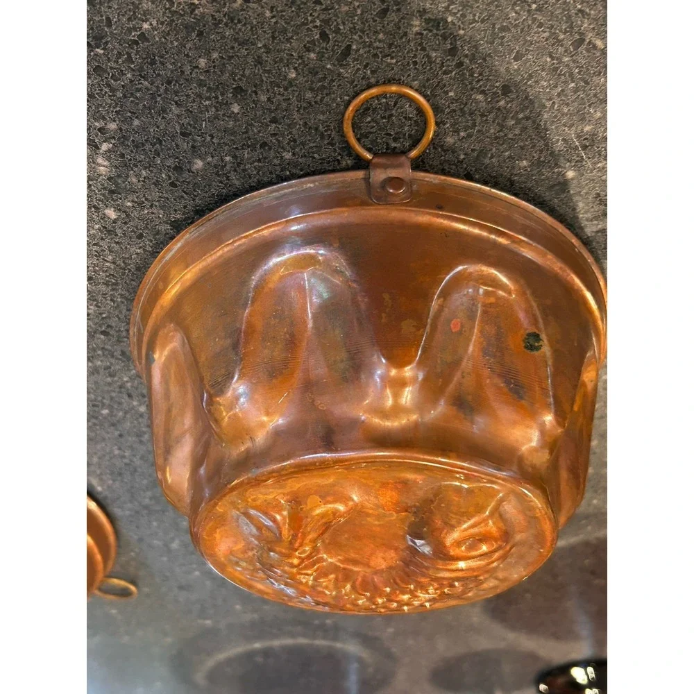 Antique 19th Century Copper Fish‎ Molds set of 2 wall hanger jello mold